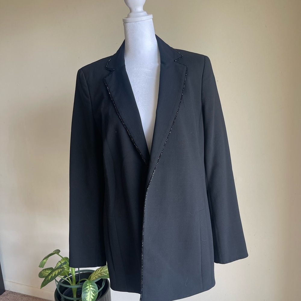 Akris Black Blazer with Beaded Trim